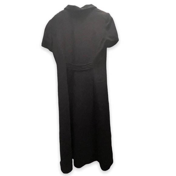 Vintage Desiree Womans Black Button Down Short Sleeve Collared V Neck Midi Dress - Picture 5 of 10